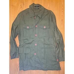 Brandini Linen Safari Jacket Mens Medium Green Button Up